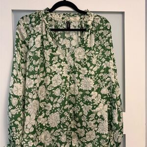 Mango Green and White Floral Blouse